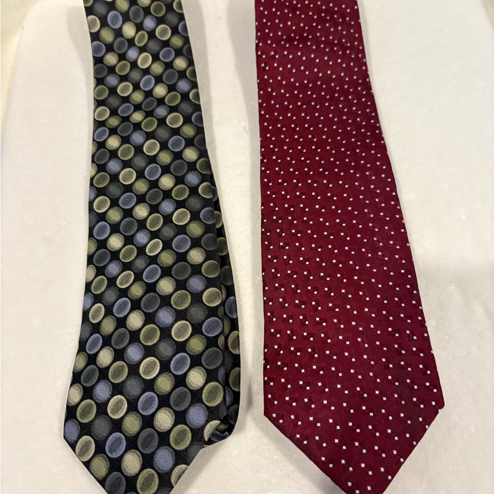 Giorgio Armani Black Tie with Gold Circles and Burgundy Tie with White Dots